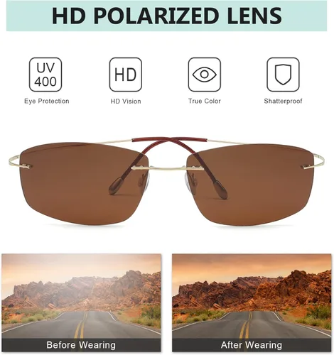 Vista 6 de Eyekepper Gafas de sol polarizadas con marco de titanio sin montura