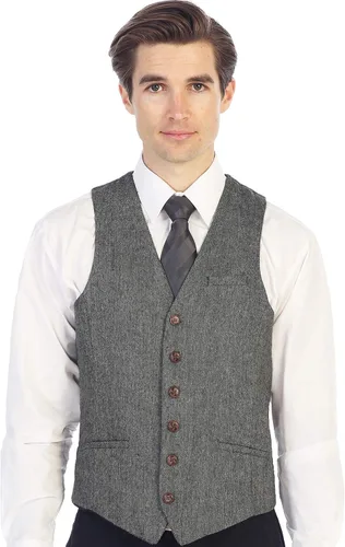 Vista 122 de Gioberti Chaleco de tweed formal de 6 botones para hombres