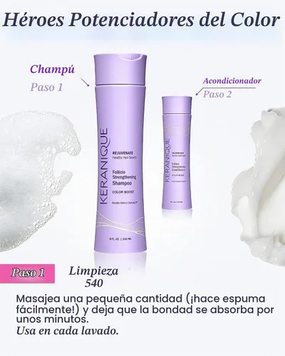 Vista 7 de Keranique Color Boost Scalp Champú de queratina revitalizante para cabello teñido Tratamiento capilar de queratina Complejo de queratina