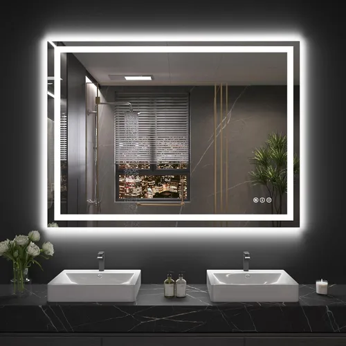 Vista 39 de Snowdool - Espejo de baño LED, de 24 x 36 pulgadas, con luz delantera y trasera, antiempañamiento, espejo de tocador de baño para pared, con función