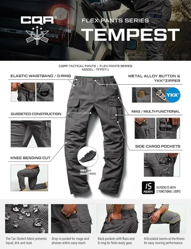 Vista 8 de CQR Pantalones tácticos elásticos para hombre, pantalones de carga resistentes al agua de tela ripstop, pantalones ligeros para uso diario