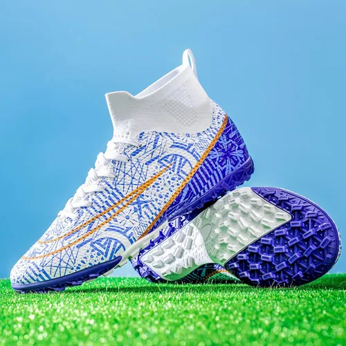 Vista 2 de Zapatos de fútbol para hombre y mujer, zapatos de fútbol con suela dorada, zapatos de fútbol para estudiantes, zapatos de entrenamiento de hierba