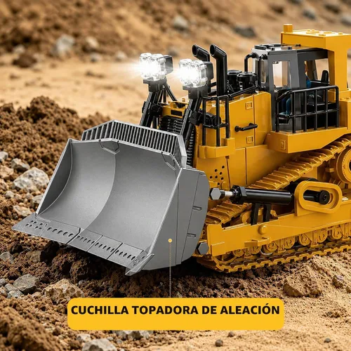 Vista 6 de KidsFaves Bulldozer RC con cuchilla de aleación, juguete de construcción de Amarillo