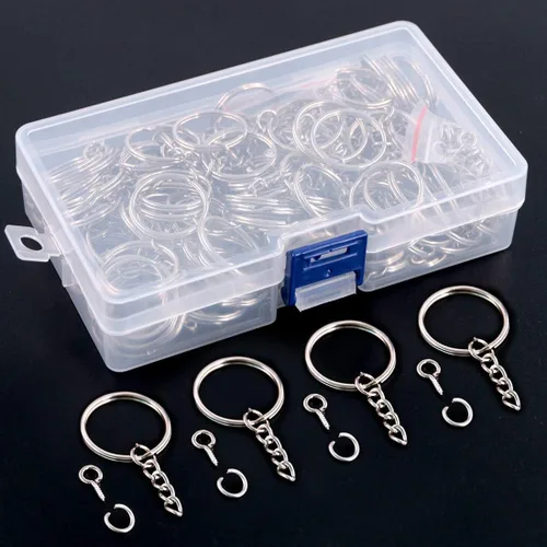 Vista 5 de Swpeet Juego de 450 llaveros plateados de 1 pulgada y 0.984 in, incluye 150 anillos de llavero con cadena y 150 anillos de salto con 150 pines