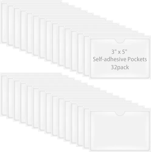 Vista 11 de Antner Paquete de 36 soportes autoadhesivos de 1.2 x 4.3 pulgadas, bolsillos para tarjetas de índice para tarjetas de 1 x 4 pulgadas, soporte