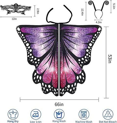 Vista 4 de Alas de mariposa para mujer, disfraz de chal de hada de Halloween, capa para mujer, ala de mariposa, vestido de disfraz elegante