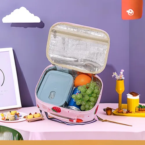 Vista 3 de CAMTOP Lonchera con aislamiento para niños, pequeña hielera térmica para comidas y pícnics escolares (fresa)