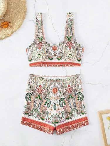 Vista 6 de Floerns Traje de baño de 2 piezas para mujer con cuello redondo y pantalones cortos tankini