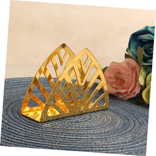 Vista 5 de Ciieeo Servilletero de metal dorado con forma geométrica decorativa para mesa de restaurante, práctico soporte de hierro con bordes lisos