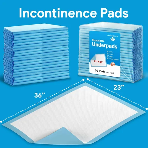 Vista 2 de Almohadillas desechables para incontinencia para adultos, almohadillas desechables de 23 x 36 pulgadas, 50 almohadillas para orina por paquete