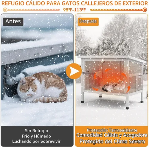 Vista 4 de PetsCosset Casa aislada para gatos al aire libre, resistente a la intemperie, refugio para gatos ferales para invierno, aislamiento de espuma