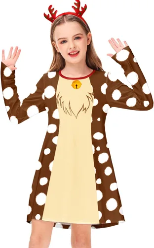 Vista 6 de Deerose Vestido de manga larga para niñas del día de San Patricio Mardi Gras, de 3 a 14 años Navidad café