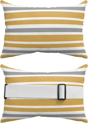 Vista 2 de Almohada reclinable para la cabeza para exteriores con relleno, amarillo oscuro, gris, blanco, a rayas, impermeable, con correa ajustable, tumbona