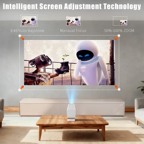 Vista 5 de Mini proyector con WiFi y Bluetooth, proyector inteligente compatible con 1080P con aplicaciones integradas, proyector de películas para exteriores