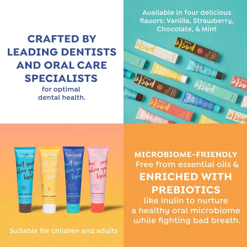 Vista 4 de SuperMouth Pasta de dientes sin flúor, para adultos y niños, combate las caries, blanquea, nanohidroxiapatita, desarrollado por dentistas