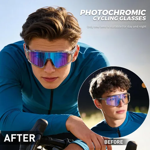 Vista 2 de KAPVOE Gafas de ciclismo fotocromáticas para hombres y mujeres, gafas de sol deportivas, marco de decoloración HD, gafas de bicicleta K76