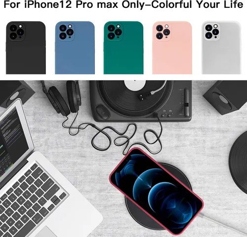 Vista 5 de Funda para iPhone 12 Pro Max compatible con iPhone 12 Pro Max de silicona mate con protección completa contra arañazos, a prueba de golpes, 6.7