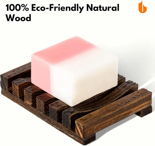 Vista 2 de Urbanstrive Jabonera de madera natural, bandeja de jabón para baño, biodegradable, cero residuos, sin plástico, color carbón