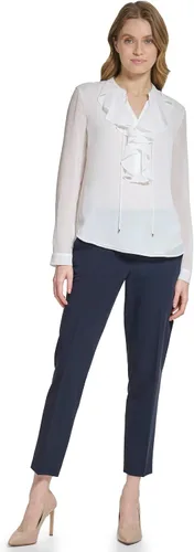 Vista 4 de Tommy Hilfiger Blusa clásica de manga larga con volantes delanteros para mujer