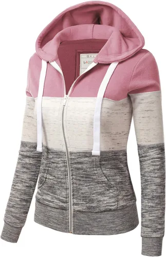 Vista 2 de DOUBLJU - Chaqueta ligera y delgada con capucha y cierre de cremallera para mujer, disponible en talla extragrande