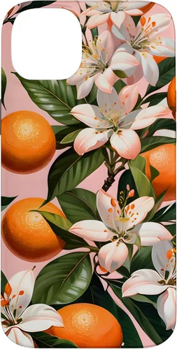 Vista 15 de Carcasa para iPhone 17 con diseño de flores de naranja sobre fondo rosa