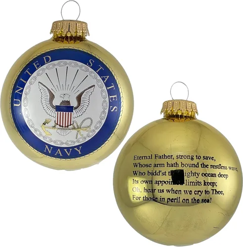 Vista 6 de Christmas by Krebs 80 mm (3 1/4") Fabricadas en los Estados Unidos Adorno de bola de Navidad patriótico, con logotipo y himno de vidrio sin uniones