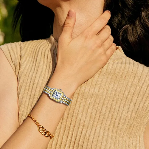 Vista 7 de CHEETAH Relojes de oro para mujer con pulsera vintage pequeña, esfera romana rectangular