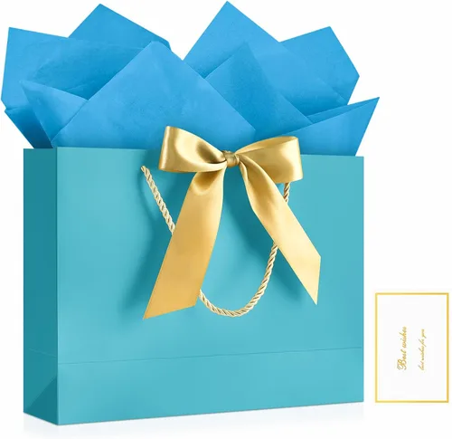 Vista 32 de JMANNI Bolsas de regalo, 3 piezas de tamaño mediano con cinta de lazo, bolsa de regalo de papel portátil, patrón de mármol, para cualquier ocasión