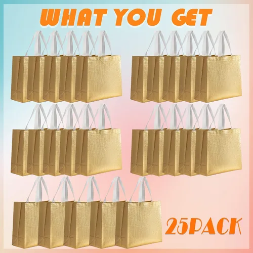 Vista 7 de Paquete de 25 bolsas de regalo grandes para regalo, fiesta de cumpleaños, boda, bolsa de regalo reutilizable, bolsas de regalo gigantes plateadas