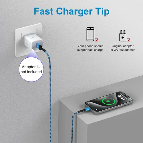 Vista 3 de Cable de carga USB C de 3A de carga rápida, [2 unidades, 6 pies] cable trenzado USB-A a tipo C para iPhone 15 Pro Max Plus, Samsung Galaxy A14 A54