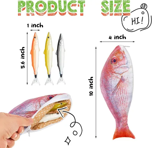 Vista 2 de Outus Estuche para lápices de pescado, novedosa bolsa para bolígrafos de pescado, monedero de pescado, divertido estuche para lápices con forro