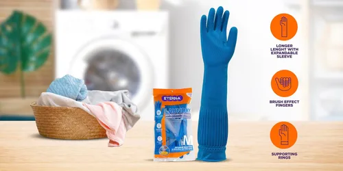 Vista 7 de ETERNA Guantes extra largos, guantes para limpieza de lavandería, cocina y hogar, efecto cepillo en los dedos, longitud más larga con funda