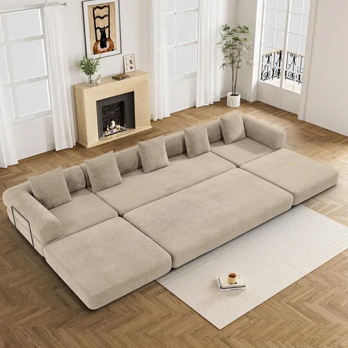 Vista 14 de DAMAIFROM - Sofá cama convertible sin huesos, color beige y blanco 80" Corduroy Modular Compressed Futon Sofa Bed, Pull-Out Cloud Loveseat with