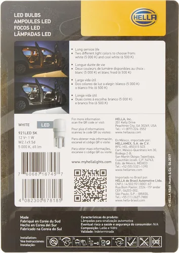 Vista 2 de HELLA Bombillas LED de rendimiento 921LED 5K, 12 V, 1 W, paquete de 2