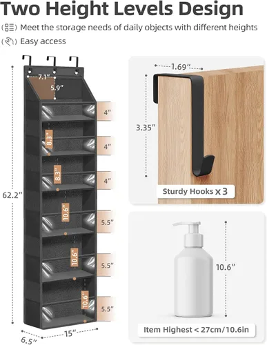Vista 3 de STORAGE MANIAC Organizador para colgar sobre la puerta, organizador colgante de gran capacidad, bolsillos profundos transparentes detrás