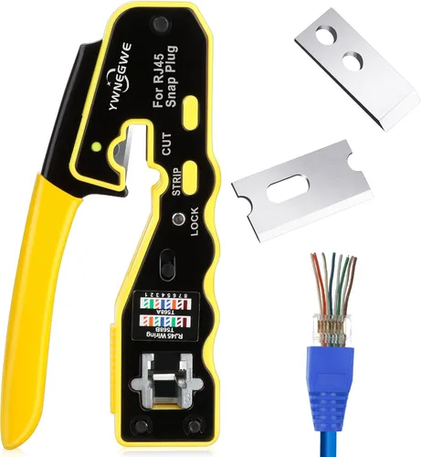 Vista 10 de Kit de Herramientas de Crimpado RJ45 Pass Through Crimpadora Ethernet para Enchufes Modulares Cat5e Cat6 Cat6a 8P8C, Herramienta de Crimpado Cat6