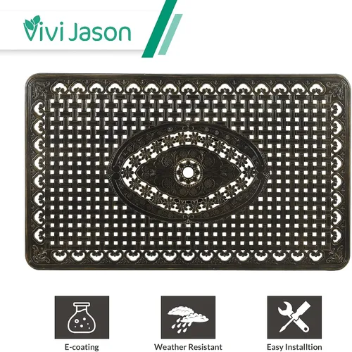 Vista 5 de VIVIJASON Mesa rectangular de comedor para patio al aire libre, mesa de patio grande rústica de aluminio fundido de bronce con agujero para paraguas