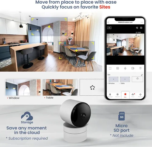 Vista 3 de VTA+ Cámara de seguridad WiFi para interiores 2K - Detección de movimiento, visión nocturna, modo de privacidad, compatible con Alexa/Google, audio
