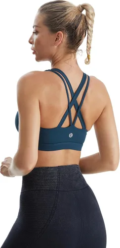 Vista 6 de RUNNING GIRL - Sujetadores deportivos para mujer, sujetadores deportivos con tiras acolchadas y espalda cruzada de apoyo medio con copas extraíbles