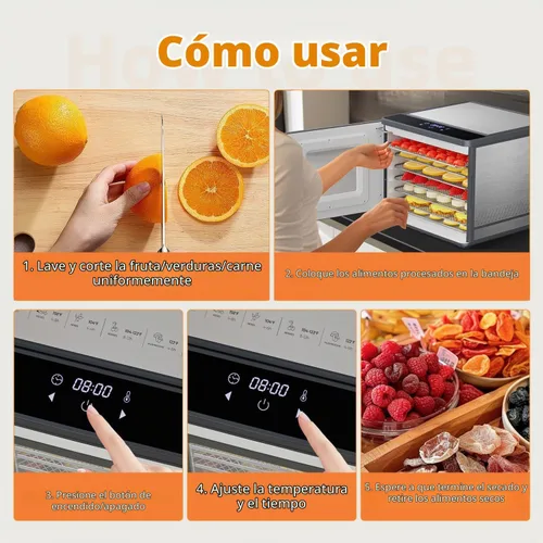Vista 3 de Máquina deshidratadora de alimentos para carne seca TINANA Secadora de alimentos de acero inoxidable para carne - Deshidratador digital de alimentos