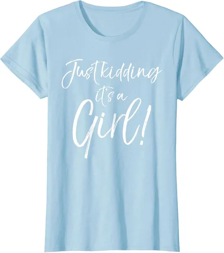 Vista 25 de Camiseta divertida de revelación de género Blue Trick Just Kidding It's a Girl!, Azul / Patchwork, S Azul Pastel