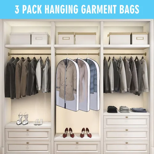 Vista 16 de Bolsas de ropa de 50 pulgadas para colgar ropa, fundas transparentes a prueba de trajes con refuerzos de 4 pulgadas para almacenamiento en armario