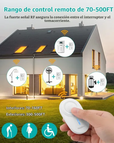 Vista 4 de Toma de control remoto, interruptor de luz remoto con rango de RF de 15A/1500 W y 500 pies, sin necesidad de cableado, enchufe inteligente