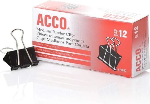 Vista 3 de ACCO Clips para carpeta, medianos, 12/caja, 10 cajas (120 clips en total) (72050)