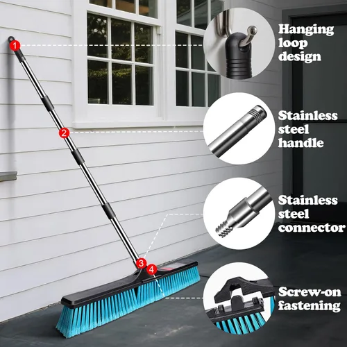 Vista 3 de MASTERTOP 24" Heavy Duty Push Broom with Ultra-Sturdy Adjustable Handle, 6-Layer Stiff Bristles Garden Yard Broom, Outdoor Sweeping Brush for