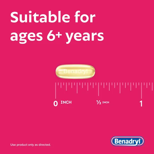 Vista 6 de Benadryl Liqui-Gels Medicine - Cápsulas de gel líquido sin colorantes con 25 mg de antihistamínico de difenhidramina HCl para aliviar la alergia