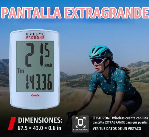 Vista 2 de CATEYE Computadora Inalámbrica para Bicicleta Padrone – Ciclocomputadora con Pantalla de Gran Tamaño, Velocímetro y Odómetro Inalámbricos, Montaje