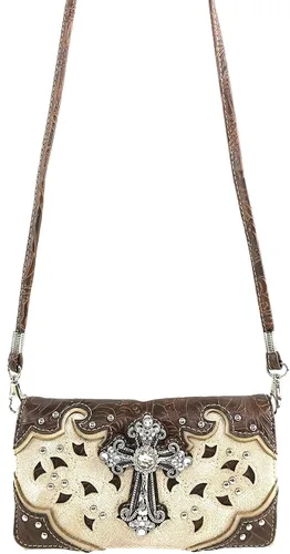 Vista 3 de Justin West Bolso de mano con diseño de cruz de diamantes de imitación y corte láser