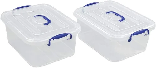 Vista 7 de Contenedores transparentes de 8 cuartos de galón con mango azul marino, cajas de almacenamiento de plástico, 2 paquetes