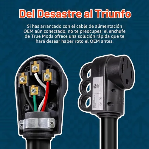 Vista 5 de True Mods NEMA 14-50R 125/250V 50A Cable de alimentación RV hembra de reemplazo con conector de toma para cable de 6/3 + 8/1 AWG de 4 hilos